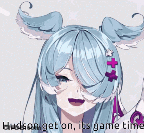 A Drawing Of A Girl With The Words Hudson Get On Its Game Time Below Her GIF
