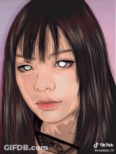 A Drawing Of A Girl With White Eyes And A Tiktok Logo GIF