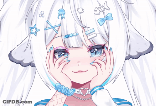 A Drawing Of A Girl With White Hair And A Choker That Says Good On It GIF