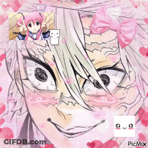 A Drawing Of A Girl With White Hair And A Pink Bow On Her Head GIF
