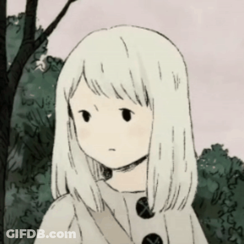 A Drawing Of A Girl With White Hair And A Serious Look On Her Face GIF