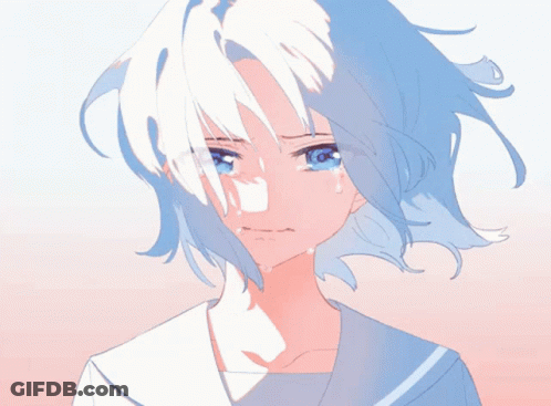 A Drawing Of A Girl With White Hair And Blue Eyes Crying GIF