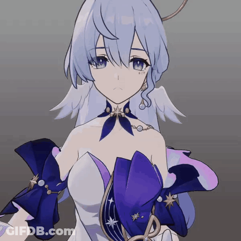 A Drawing Of A Girl With White Wings And A Blue Dress GIF