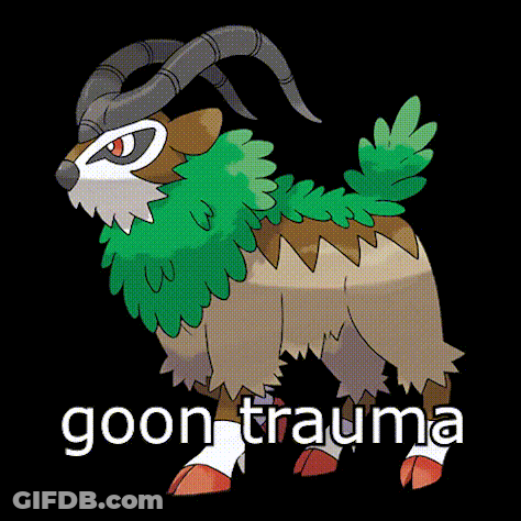 A Drawing Of A Goat With The Words Goon Trauma Written Below It GIF