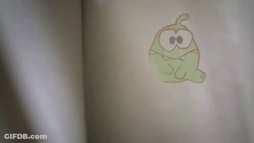 A Drawing Of A Green Cartoon Character With Big Eyes And A Mouth GIF