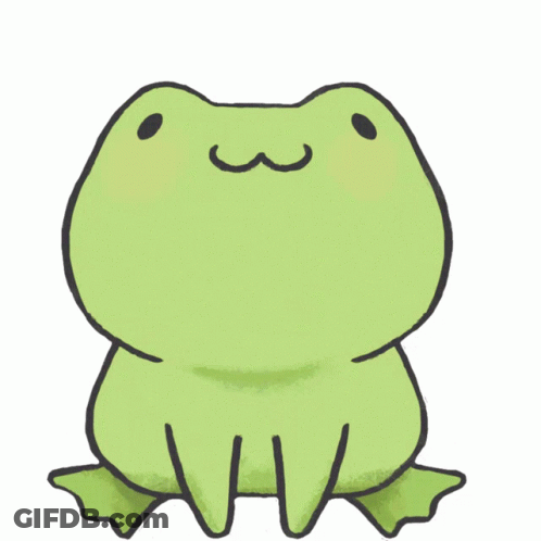 A Drawing Of A Green Frog With A Smiley Face On Its Face GIF