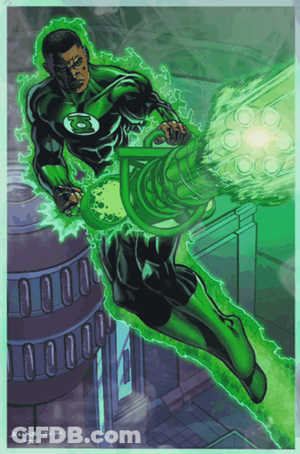 A Drawing Of A Green Lantern With The Year 2014 On The Bottom Left GIF