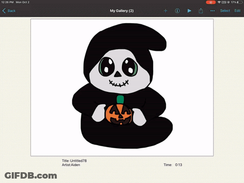 A Drawing Of A Grim Reaper Holding A Pumpkin Is On A Phone Screen GIF
