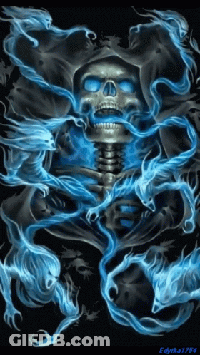 A Drawing Of A Grim Reaper With Blue Flames Around Him By Edytka1754 GIF
