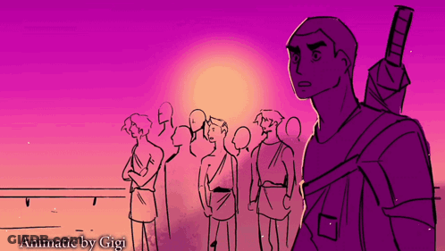 A Drawing Of A Group Of People With The Words Animatic By Gigi Underneath GIF
