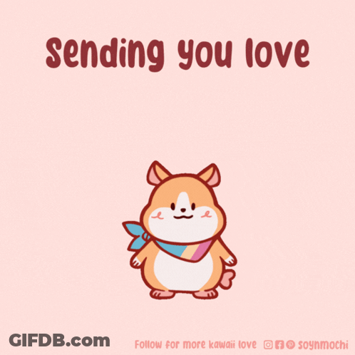 A Drawing Of A Hamster With The Words " Sending You Love " Above It GIF
