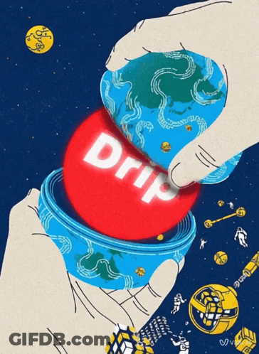 A Drawing Of A Hand Holding A Red Ball That Says Drip GIF
