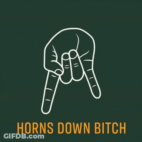 A Drawing Of A Hand With Horns Down Bitch Written Below It GIF