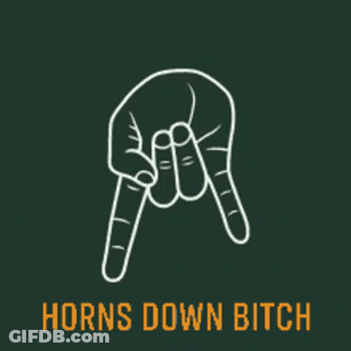 A Drawing Of A Hand With The Words Horns Down Bitch Under It GIF