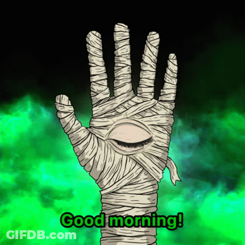 A Drawing Of A Hand Wrapped In Bandages With The Words Good Morning GIF