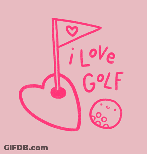 A Drawing Of A Heart Shaped Golf Ball And Flag That Says " I Love Golf " GIF