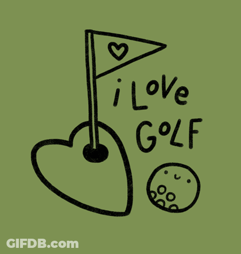 A Drawing Of A Heart Shaped Golf Ball With The Words " I Love Golf " GIF