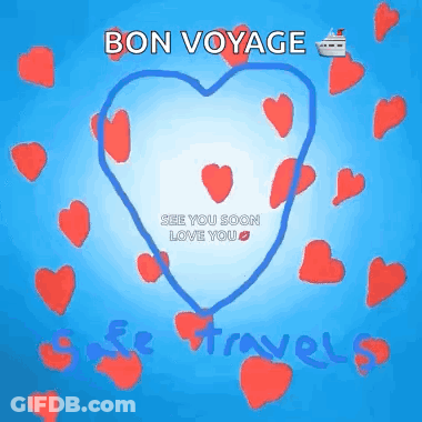 A Drawing Of A Heart Surrounded By Red Hearts That Says Bon Voyage GIF