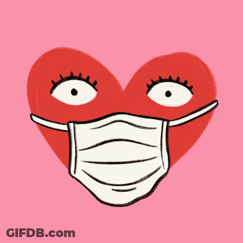 A Drawing Of A Heart Wearing A Face Mask On A Pink Background GIF
