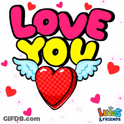 A Drawing Of A Heart With Wings And The Words " Love You " GIF