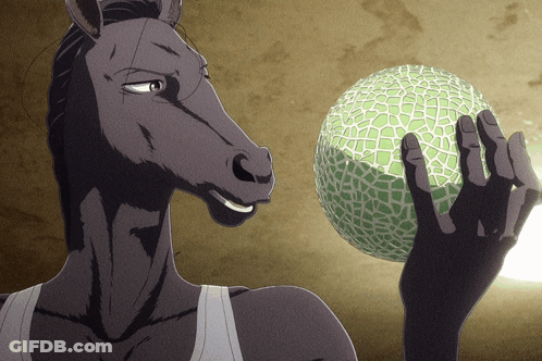 A Drawing Of A Horse Holding A Melon In Its Hands GIF
