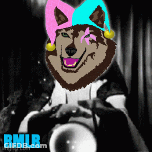 A Drawing Of A Husky Wearing A Pink And Blue Hat GIF