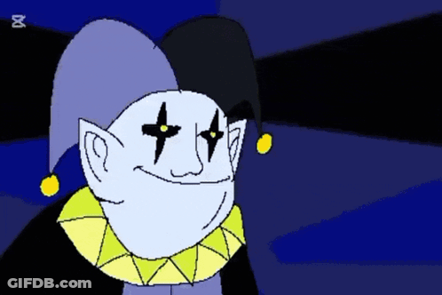 A Drawing Of A Jester With A Sign That Says Chaos GIF