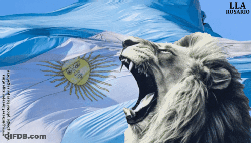 A Drawing Of A Lion With Its Mouth Open In Front Of A Flag GIF
