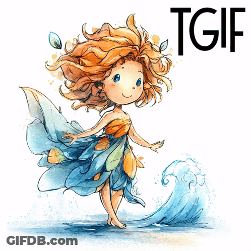A Drawing Of A Little Girl With The Word Tgif Below It GIF