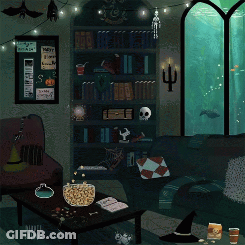 A Drawing Of A Living Room With A Sign That Says " Party " On It GIF