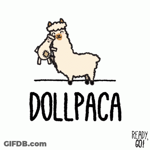 A Drawing Of A Llama With Hearts And The Word Dollpaca GIF