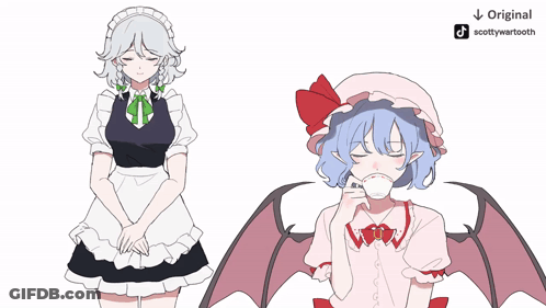 A Drawing Of A Maid And A Demon With The Original Scottywarttooth Written On The Bottom GIF