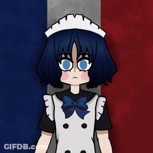 A Drawing Of A Maid With A Lightning Bolt Coming From Her Head GIF