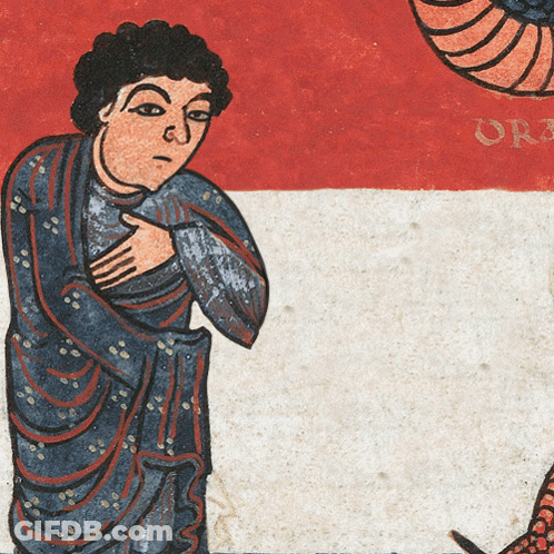A Drawing Of A Man And A Snake With The Word Or On The Bottom GIF