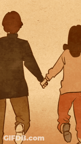 A Drawing Of A Man And A Woman Walking Hand In Hand GIF