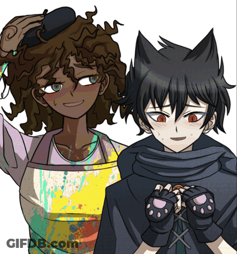 A Drawing Of A Man And A Woman With A Cat Ear GIF