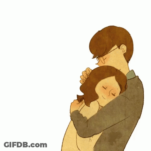 A Drawing Of A Man And Woman Hugging With The Man Holding The Woman 'S Hair GIF