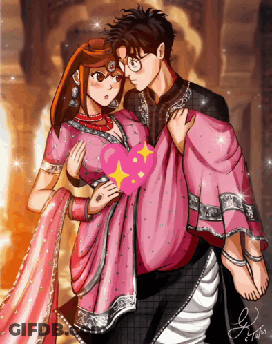 A Drawing Of A Man Carrying A Woman With A Heart In Her Hand GIF