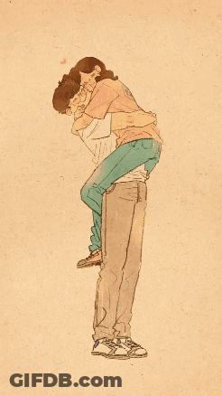 A Drawing Of A Man Carrying Another Man On His Shoulders GIF