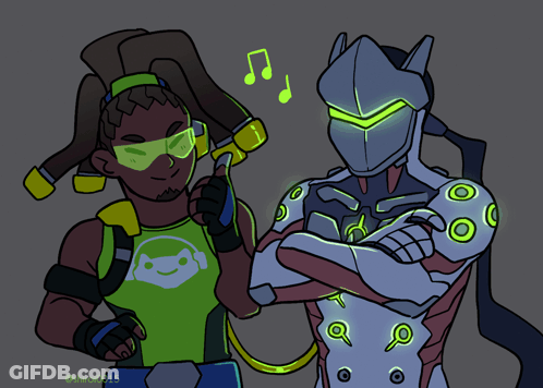 A Drawing Of A Man Giving A Thumbs Up Next To A Robot With Music Notes Behind Them GIF