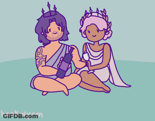A Drawing Of A Man Holding A Bottle Of Wine And A Woman Holding A Glass GIF