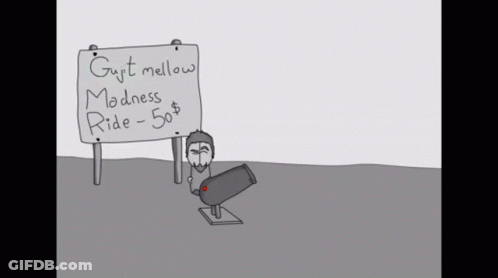 A Drawing Of A Man Holding A Cannon Next To A Sign That Says 50 Cents GIF