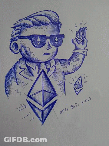 A Drawing Of A Man Holding A Diamond With The Words Nfts Biti Artist Written On The Bottom GIF