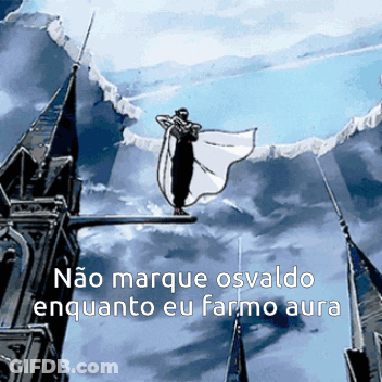 A Drawing Of A Man Holding A Flag With The Words " Não Marque Osvaldo Enquanto Eu Farmo Aura " Below Him GIF