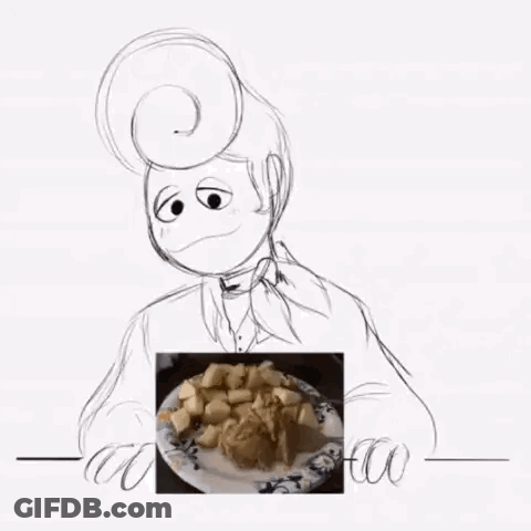 A Drawing Of A Man Holding A Plate Of Food With A Picture Of A Plate Of Food . GIF
