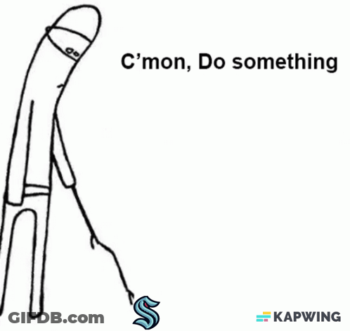 A Drawing Of A Man Holding A Stick With The Words " C'mon Do Something " Written Above Him GIF