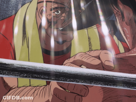 Man Holding Sword Behind Glass GIF