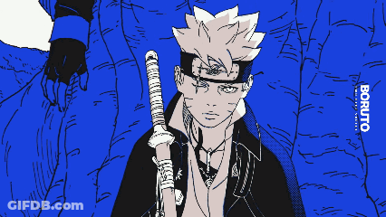 A Drawing Of A Man Holding A Sword With The Word Boruto On The Bottom GIF