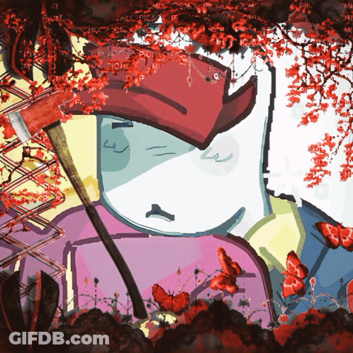 A Drawing Of A Man Holding An Axe With The Word Mix On The Bottom Right GIF