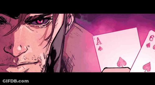 A Drawing Of A Man Holding Playing Cards With The Ace Of Spades On It GIF